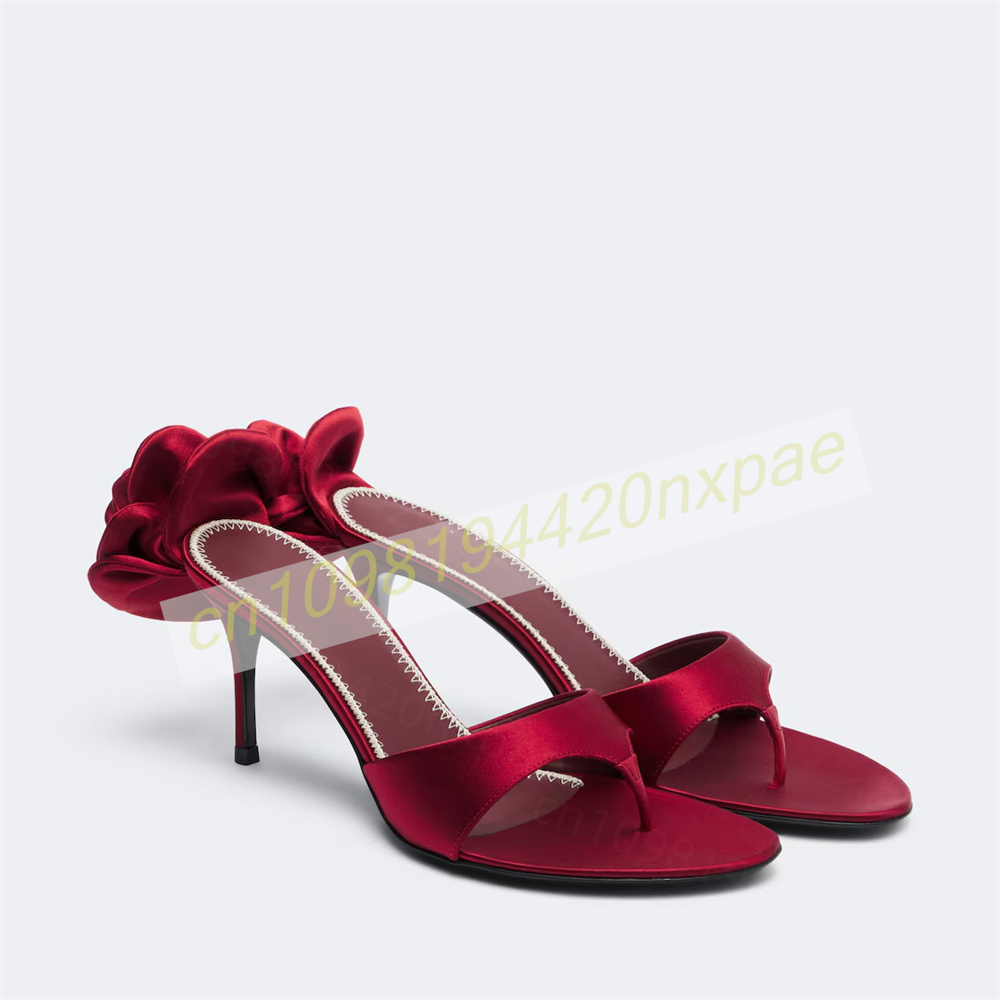 Wedding Dress Supply - Women Red Satin Thong Mule Sandals