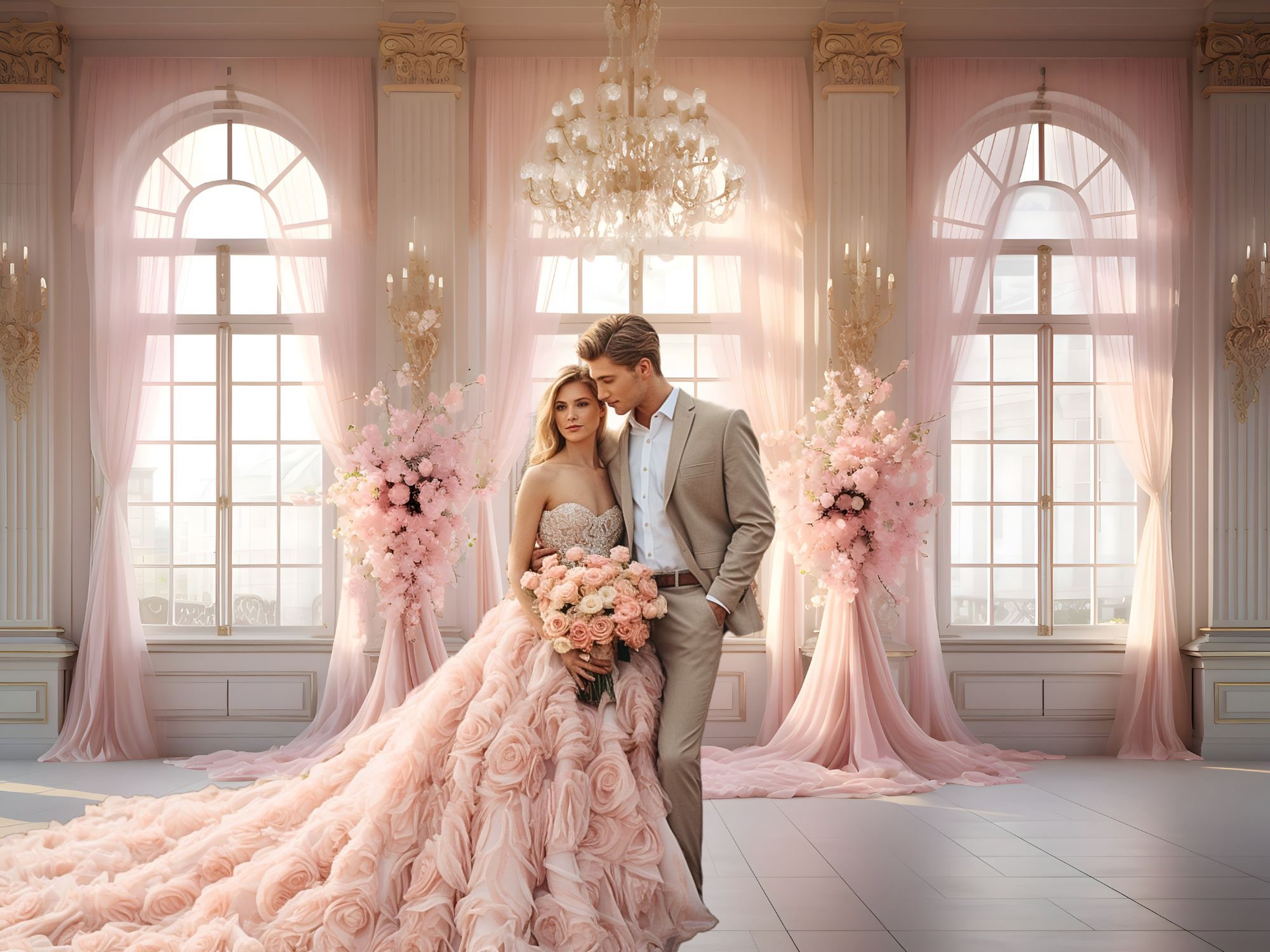 Wedding Qq - Pink Palace Floral Photography Backdrops Curtain